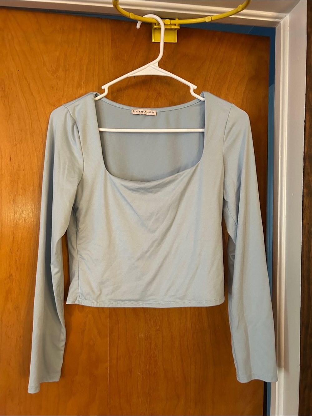 Endless Rose Powder Blue Long Sleeve Square Neck Top
